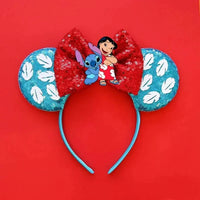 Lilo et Stitch Nœud Rouge et Feuilles Blanches