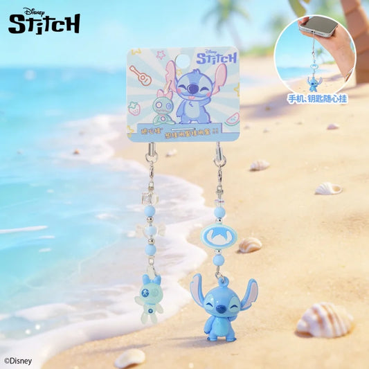 Bijou de téléphone Stitch - Poupée et Perles Bleues