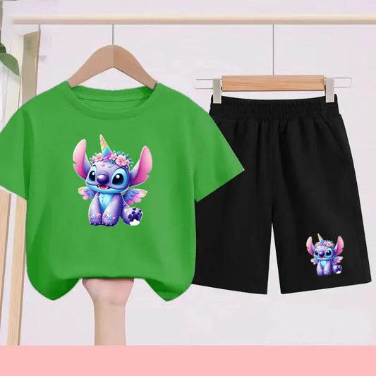 Ensemble Stitch - Licorne avec Haut Vert et Short Noir