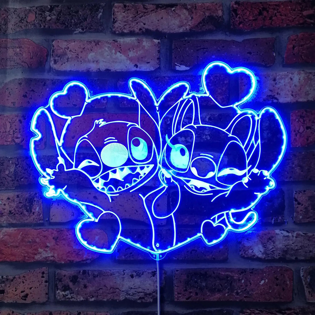 Enseigne LED Stitch et Angel - Cœur Multicolore