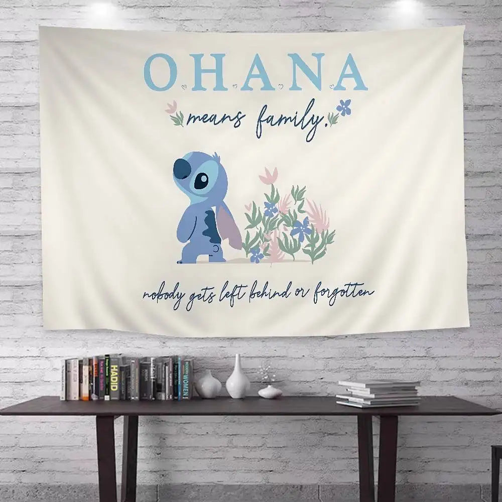 Tenture murale Stitch - Ohana et Fleurs