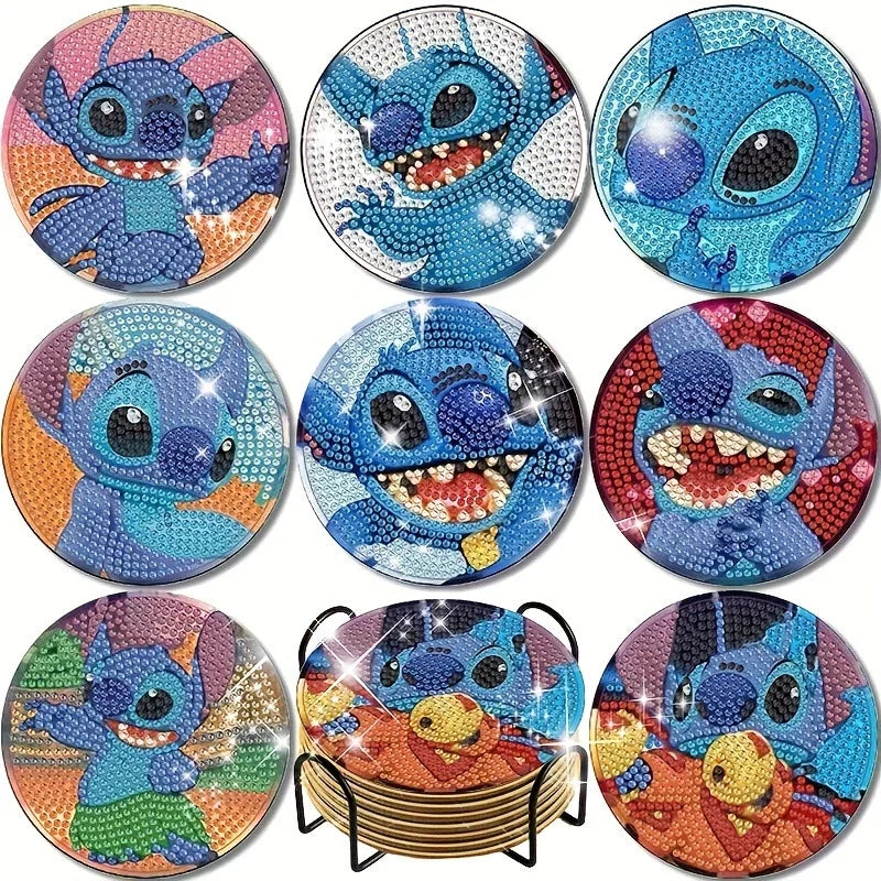 Kit de 8 dessous de verre diamant Stitch - Visages sur Fonds Colorés