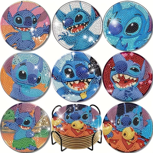 Kit de 8 dessous de verre diamant Stitch - Visages sur Fonds Colorés