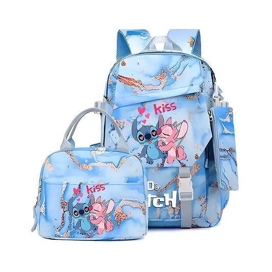 Ensemble sac à dos Stitch et Angel - Kiss Marbré Bleu