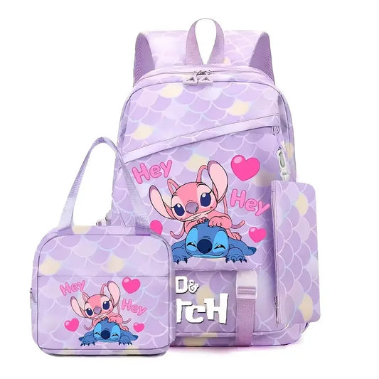 Ensemble sac à dos Stitch et Angel - Mauve avec Inscription Hey