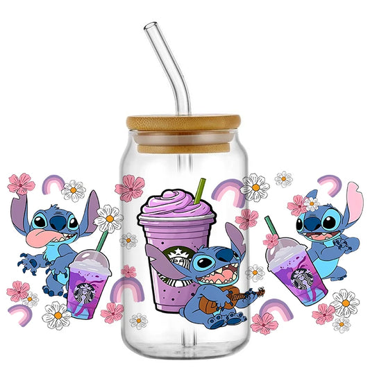 Autocollant pour verre Stitch - Boisson Violette et Canne en Sucre