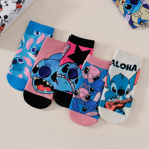 Lot de 5 paires de chaussettes Stitch et Angel - Motifs Colorés