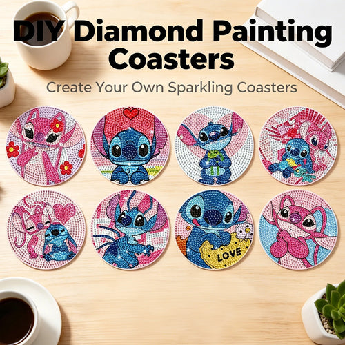 Kit de 8 dessous de verre diamant Stitch et Angel - Cœurs Roses