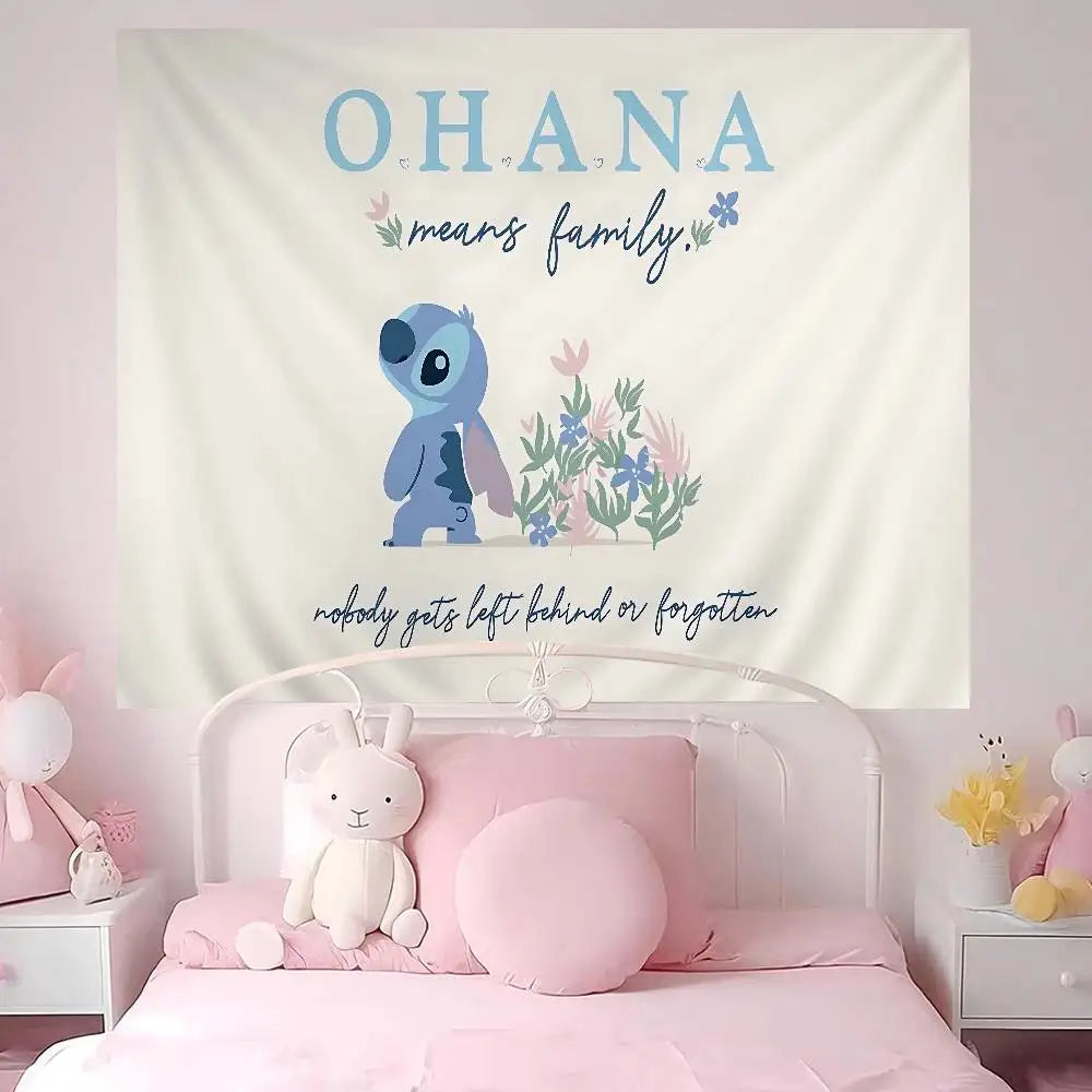 Tenture murale Stitch - Ohana et Fleurs