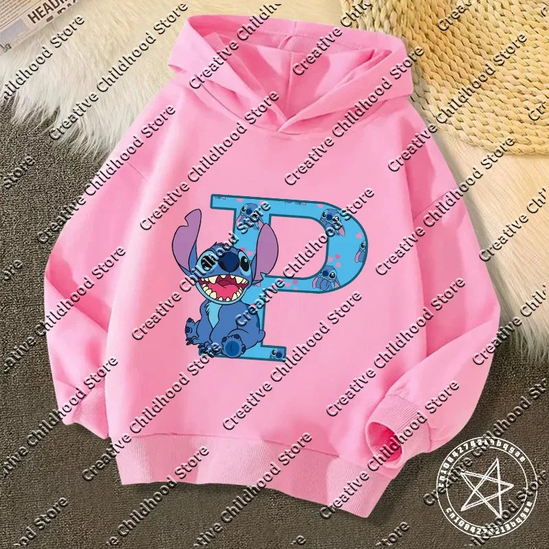 Sweat à capuche Stitch - Rose et Lettre P