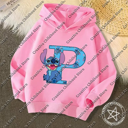 Sweat à capuche Stitch - Rose et Lettre P