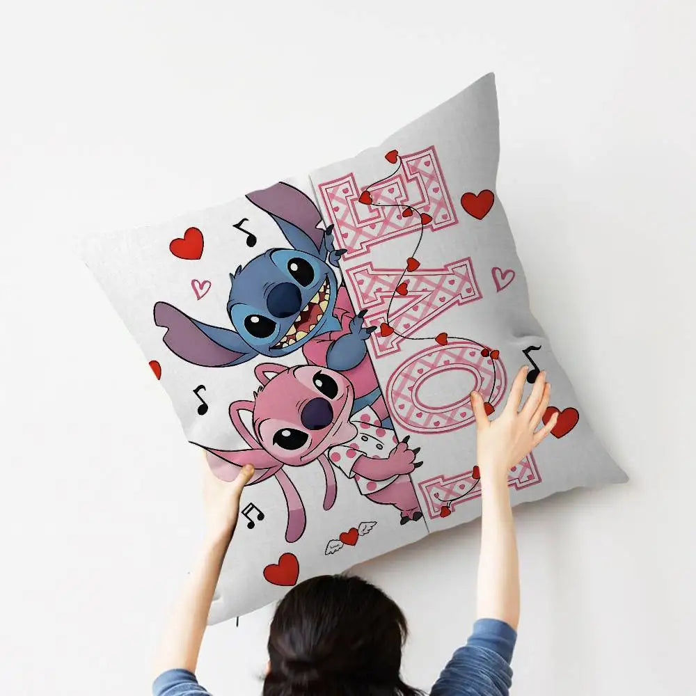 Housse de coussin Stitch et Angel - Love et Notes de Musique