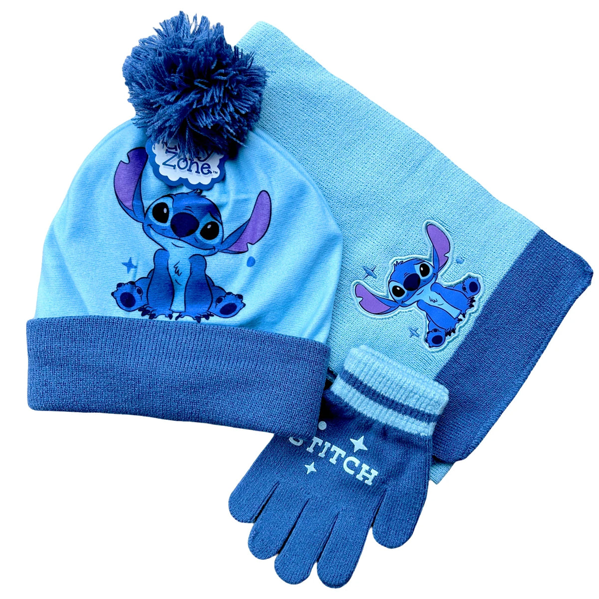 Ensemble bonnet écharpe et gants Stitch - Bleu
