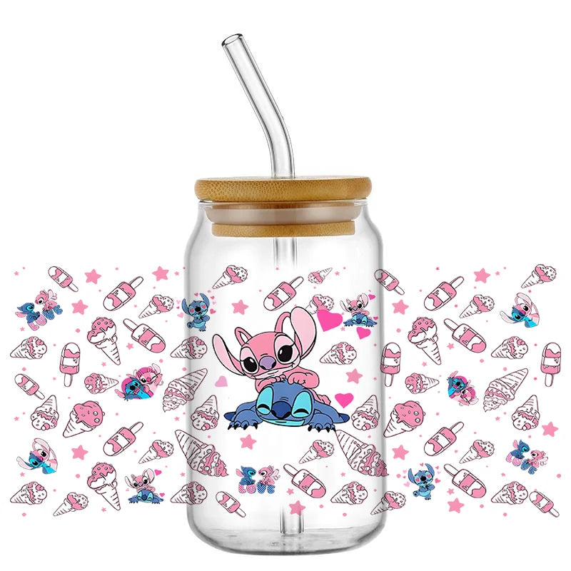Autocollant pour verre Stitch et Angel - Câlin et Friandises Roses
