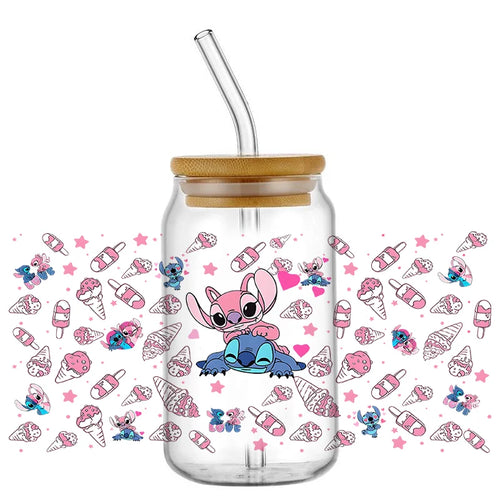 Autocollant pour verre Stitch et Angel - Câlin et Friandises Roses