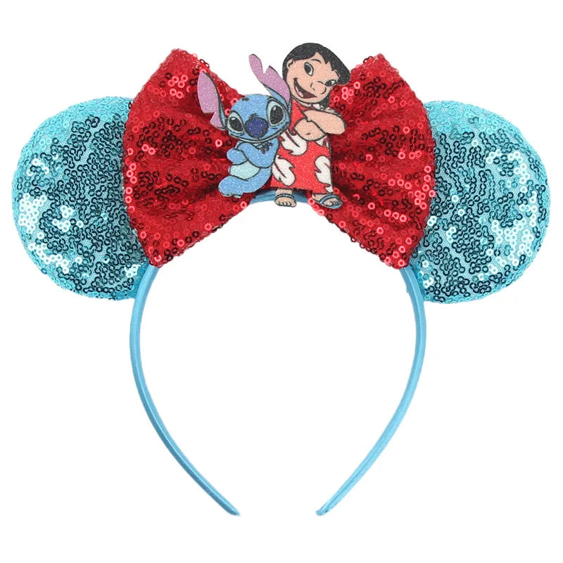 Serre-tête Lilo et Stitch Nœud Rouge et Sequins Turquoise