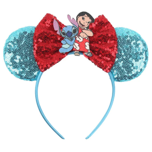 Serre-tête Lilo et Stitch Nœud Rouge et Sequins Turquoise