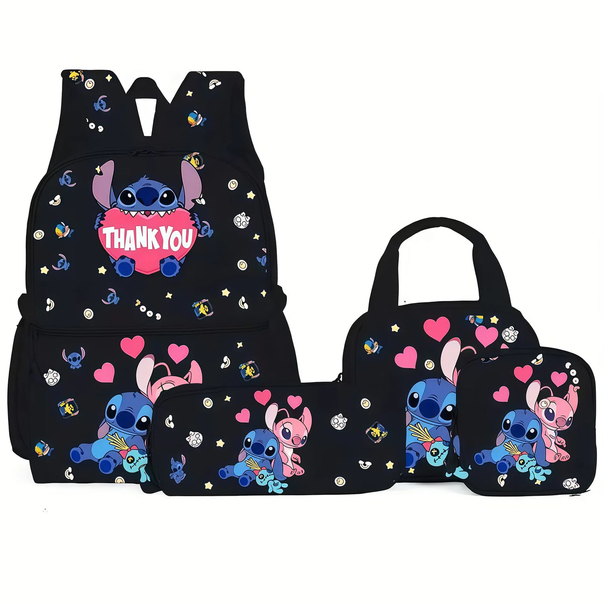Ensemble sac à dos Stitch et Angel - Thank You Noir 4 Pièces