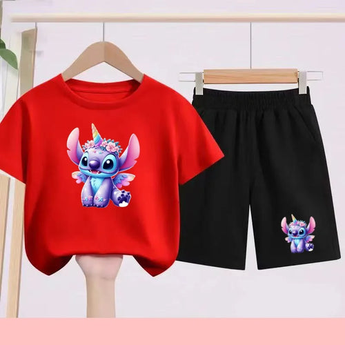 Ensemble Stitch - Licorne avec Haut Rouge et Short Noir