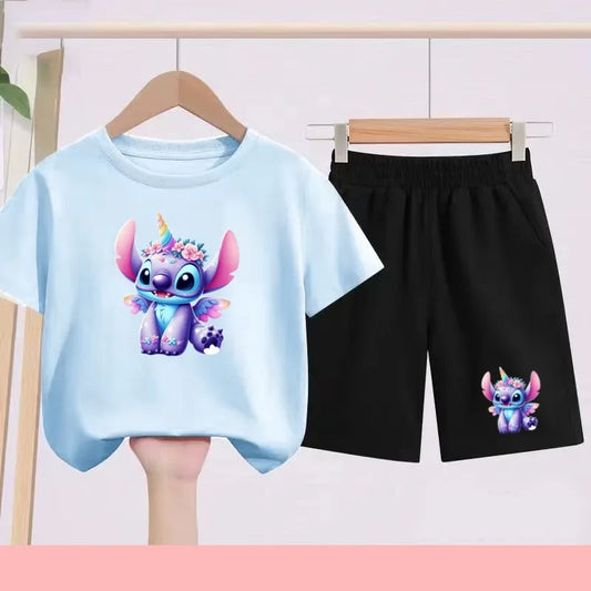 Ensemble Stitch - Licorne avec Haut Bleu Clair et Short Noir