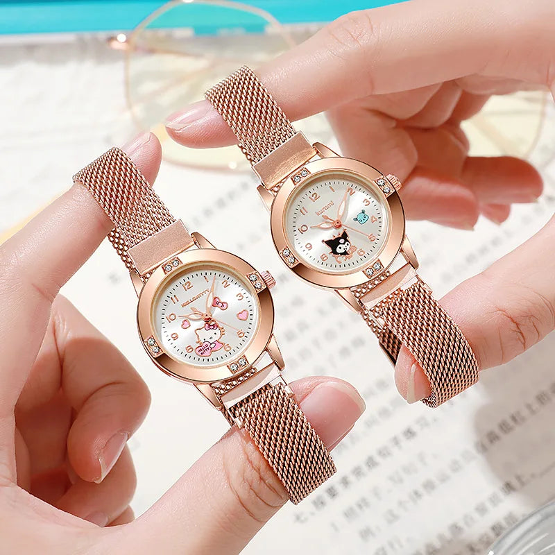 Montre Stitch et Angel - Bracelet Maillé Doré Rose