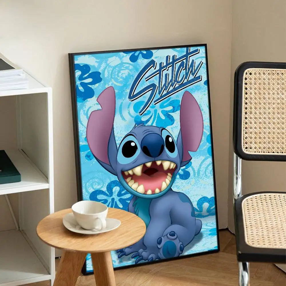 Affiche Stitch - Sourire et Hibiscus Bleus