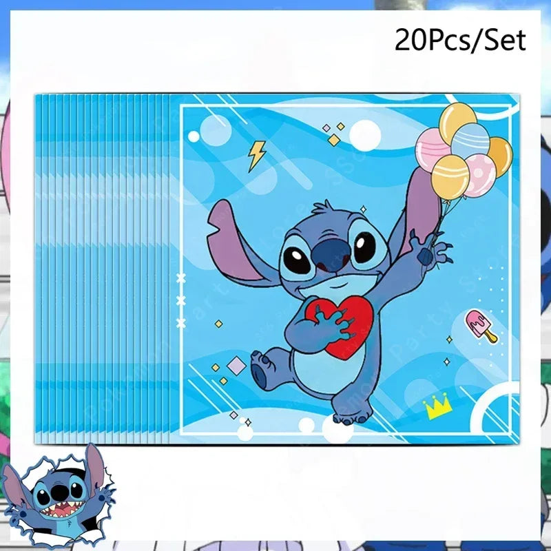 Lot de 20 serviettes Stitch - Ballons et Cœur