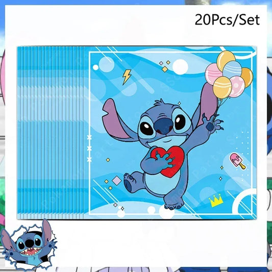 Lot de 20 serviettes Stitch - Ballons et Cœur
