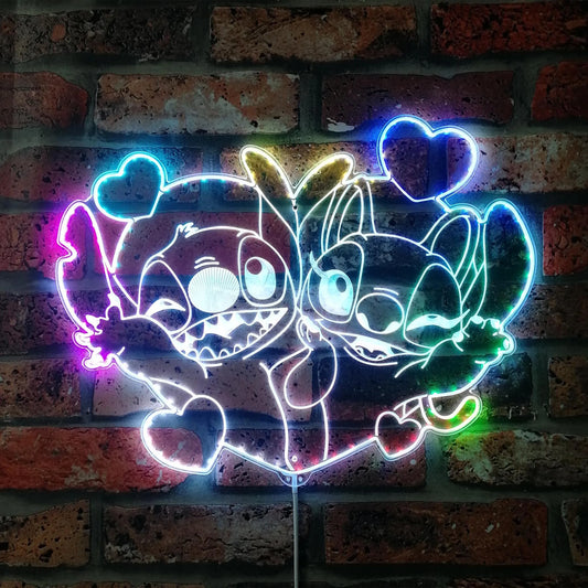 Enseigne LED Stitch et Angel - Cœur Multicolore