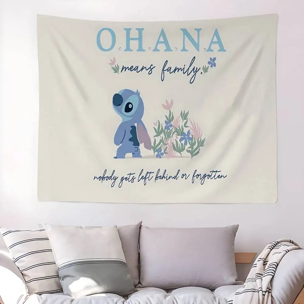 Tenture murale Stitch - Ohana et Fleurs