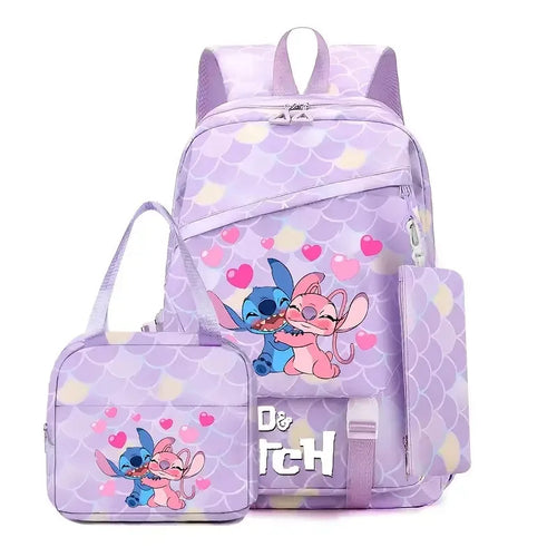 Ensemble sac à dos Stitch et Angel - Enlacés à Grandes Écailles Mauves