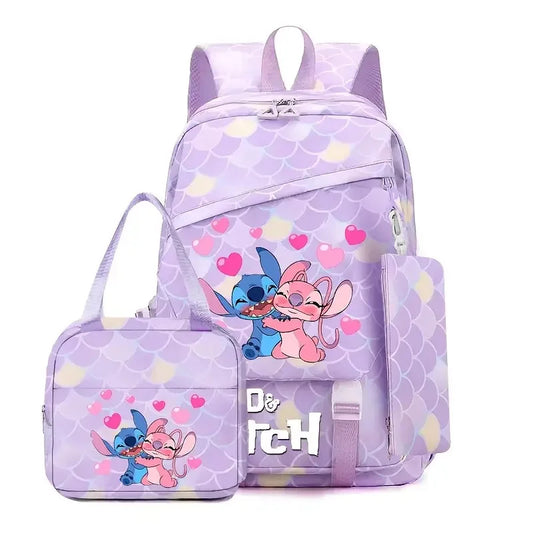 Ensemble sac à dos Stitch et Angel - Enlacés à Grandes Écailles Mauves