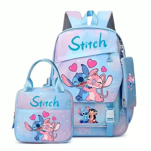 Ensemble sac à dos Stitch et Angel - Bleu et Inscription Bleue