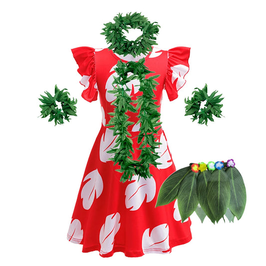 Déguisement Lilo - Robe avec Parure et Jupe de Feuilles
