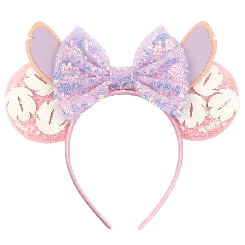 Serre-tête oreilles Stitch Rose Pâle à Nœud Pailleté