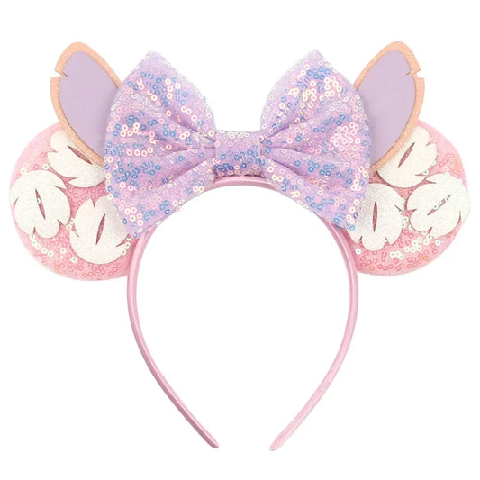 Serre-tête oreilles Stitch Rose Pâle à Nœud Pailleté