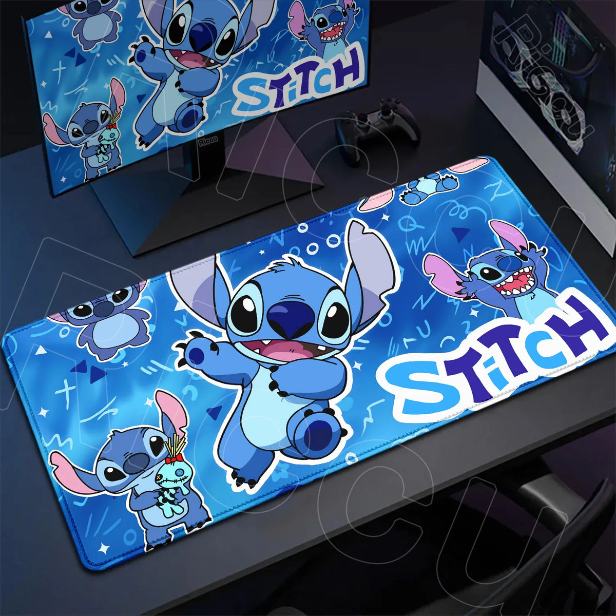 Tapis de souris Stitch - Course sur Fond Bleu