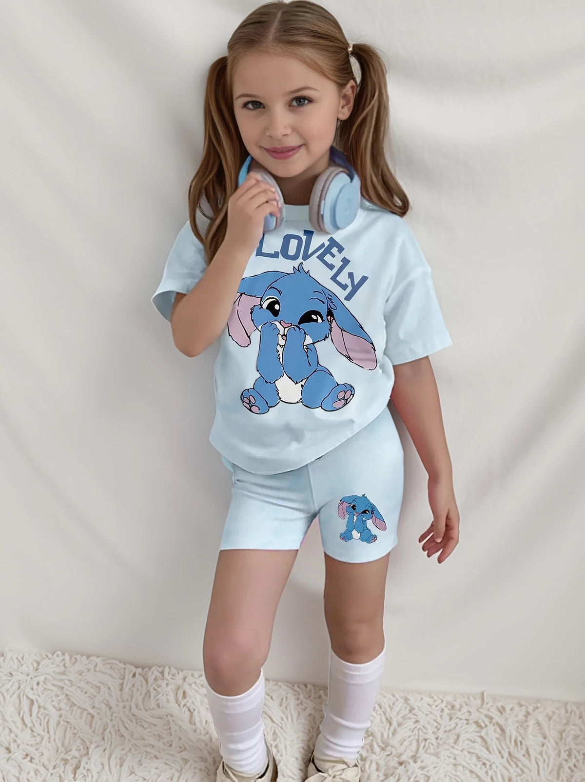 Ensemble Stitch pour enfant - Haut et Short Bleu Clair Lovely