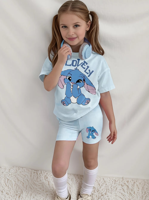 Ensemble Stitch pour enfant - Haut et Short Bleu Clair Lovely