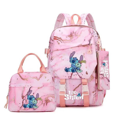 Ensemble sac à dos Stitch - Poupée Marbré Rose