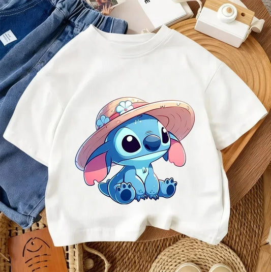 T-shirt Stitch Blanc Au Chapeau Fleuri