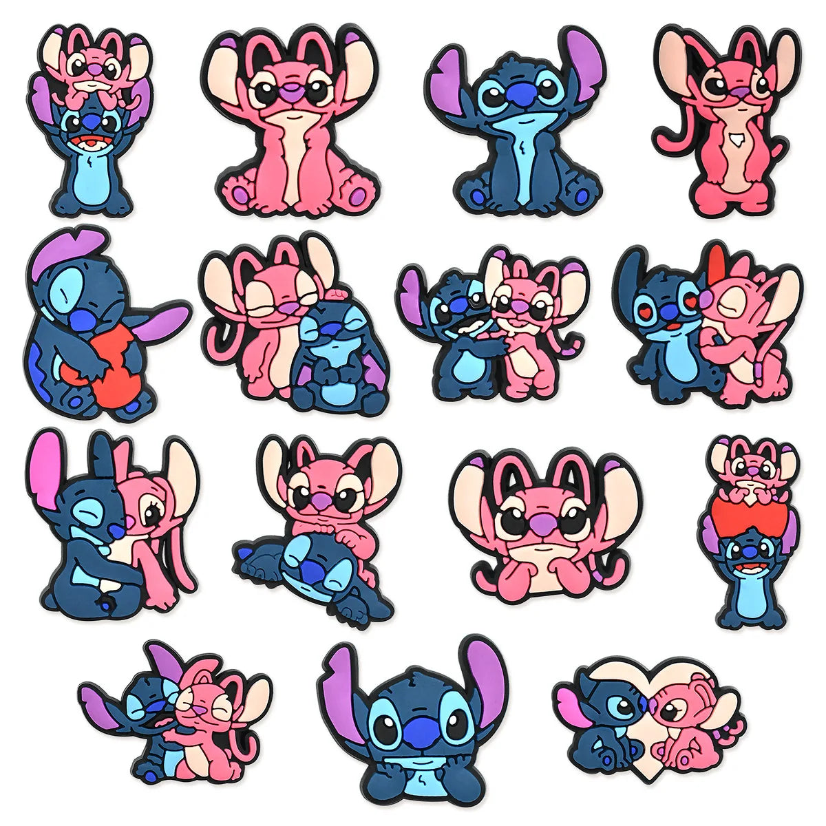 Set van 15 schoenen decoraties Stitch en Angel - gekleurde patronen