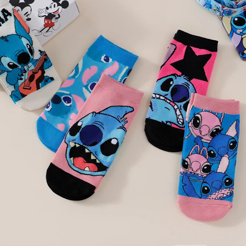 Lot de 5 paires de chaussettes Stitch et Angel - Motifs Colorés