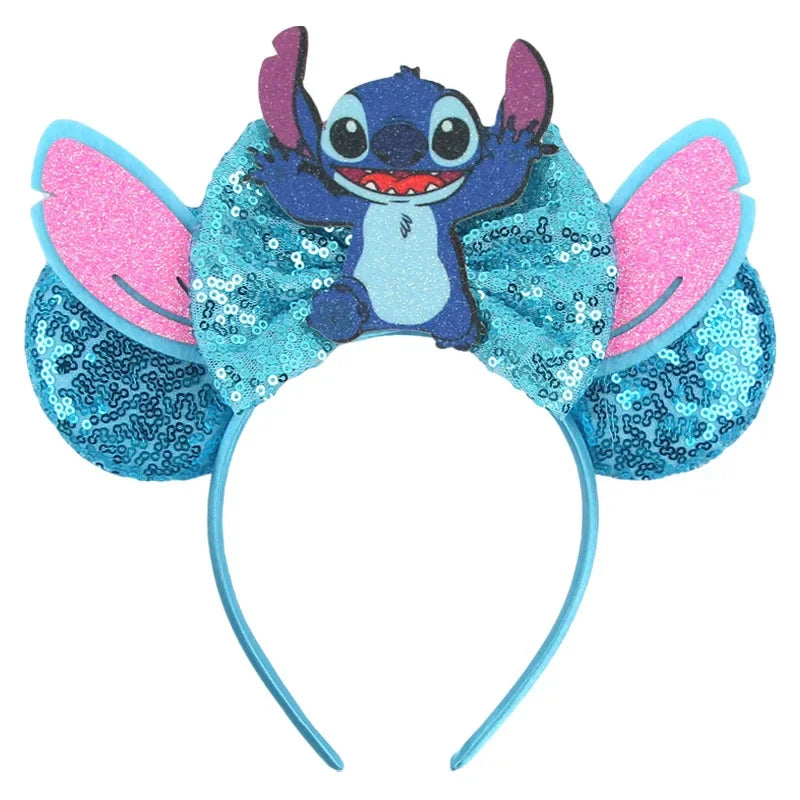 Serre-tête Stitch Oreilles Roses et Nœud Bleu