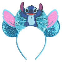 Stitch Oreilles Roses et Nœud Bleu