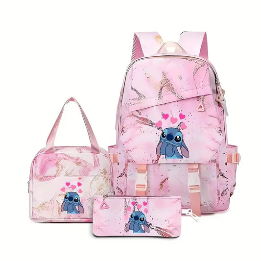 Ensemble sac à dos Stitch - Sous les Cœurs Marbré Rose