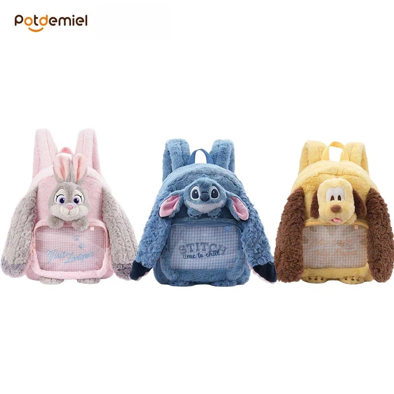 Sac à dos peluche Stitch - Bleu avec Poche à Carreaux