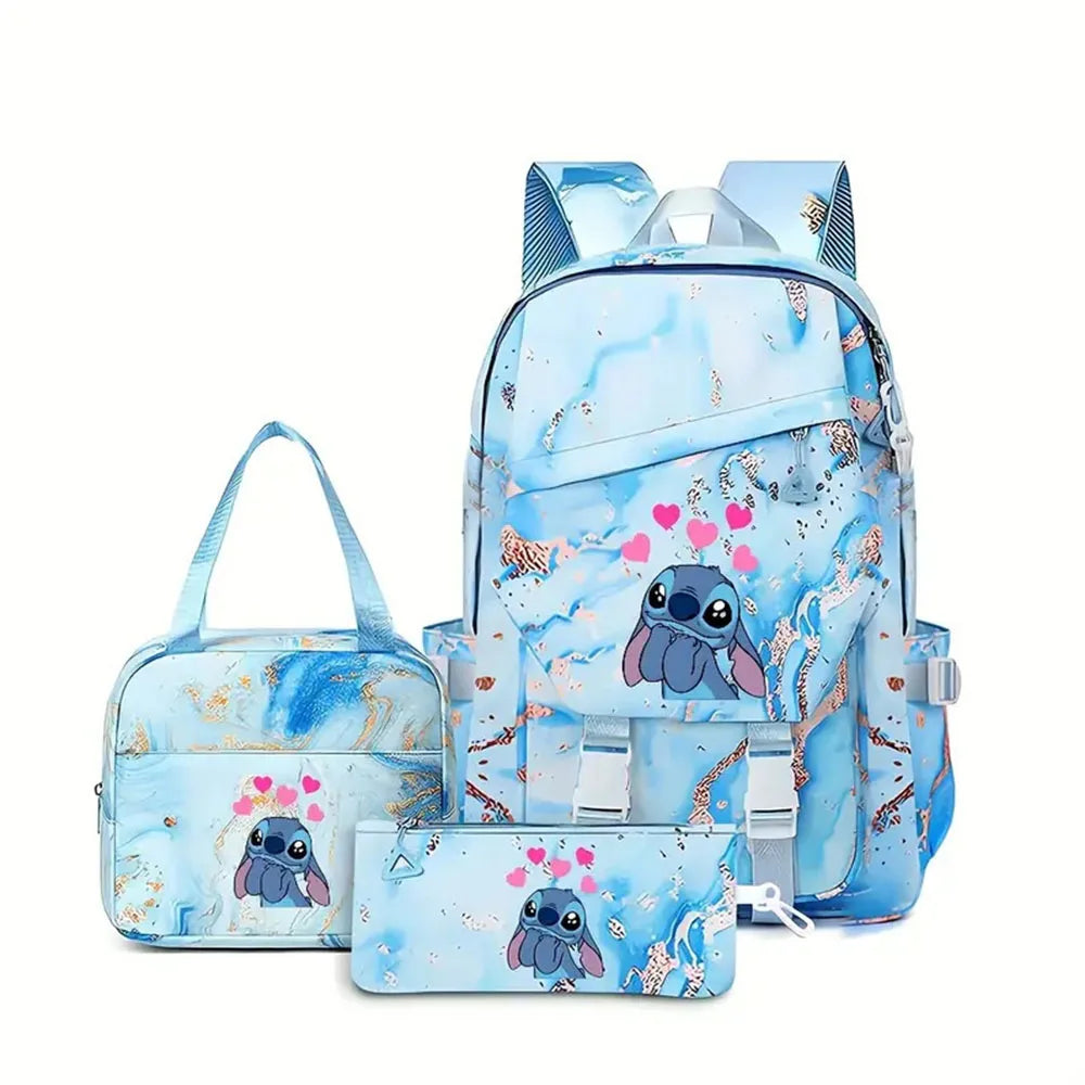 Ensemble sac à dos Stitch - Sous les Cœurs Marbré Bleu