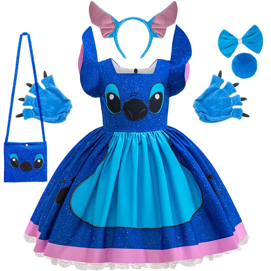 Déguisement Stitch - Robe avec Gants et Nœud Bleu