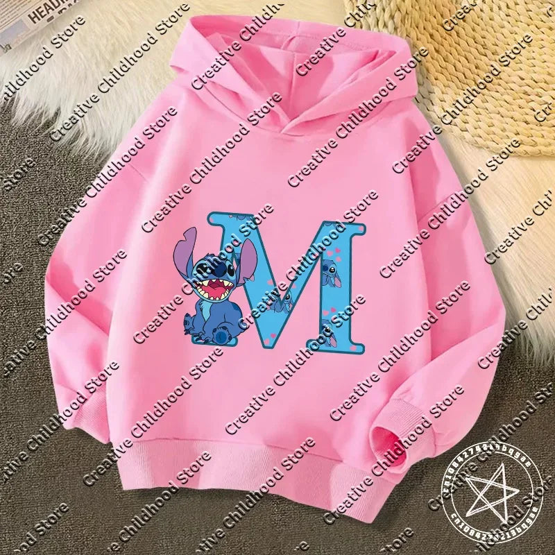 Sweat à capuche Stitch - Rose et Lettre M